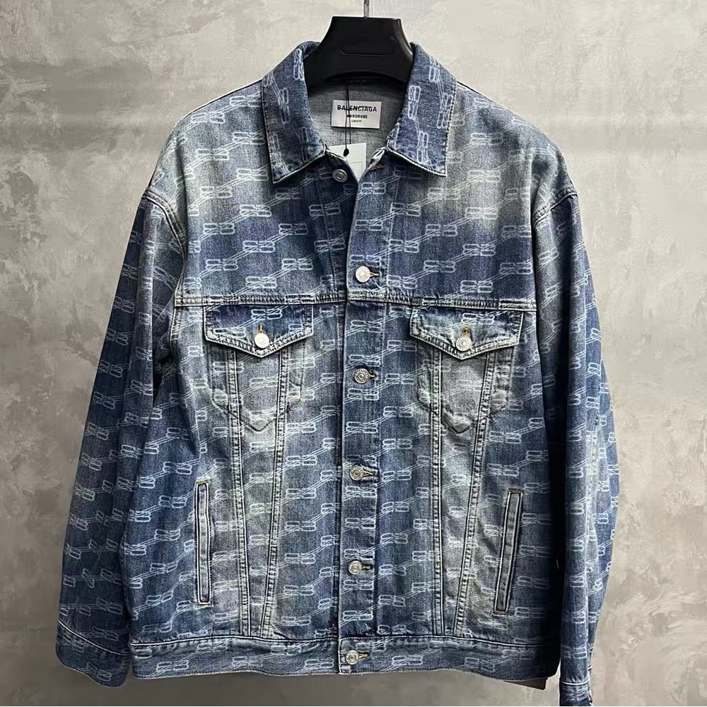 🚩steal Authentic Balenciaga Faded Blue Logo Denim Jacket